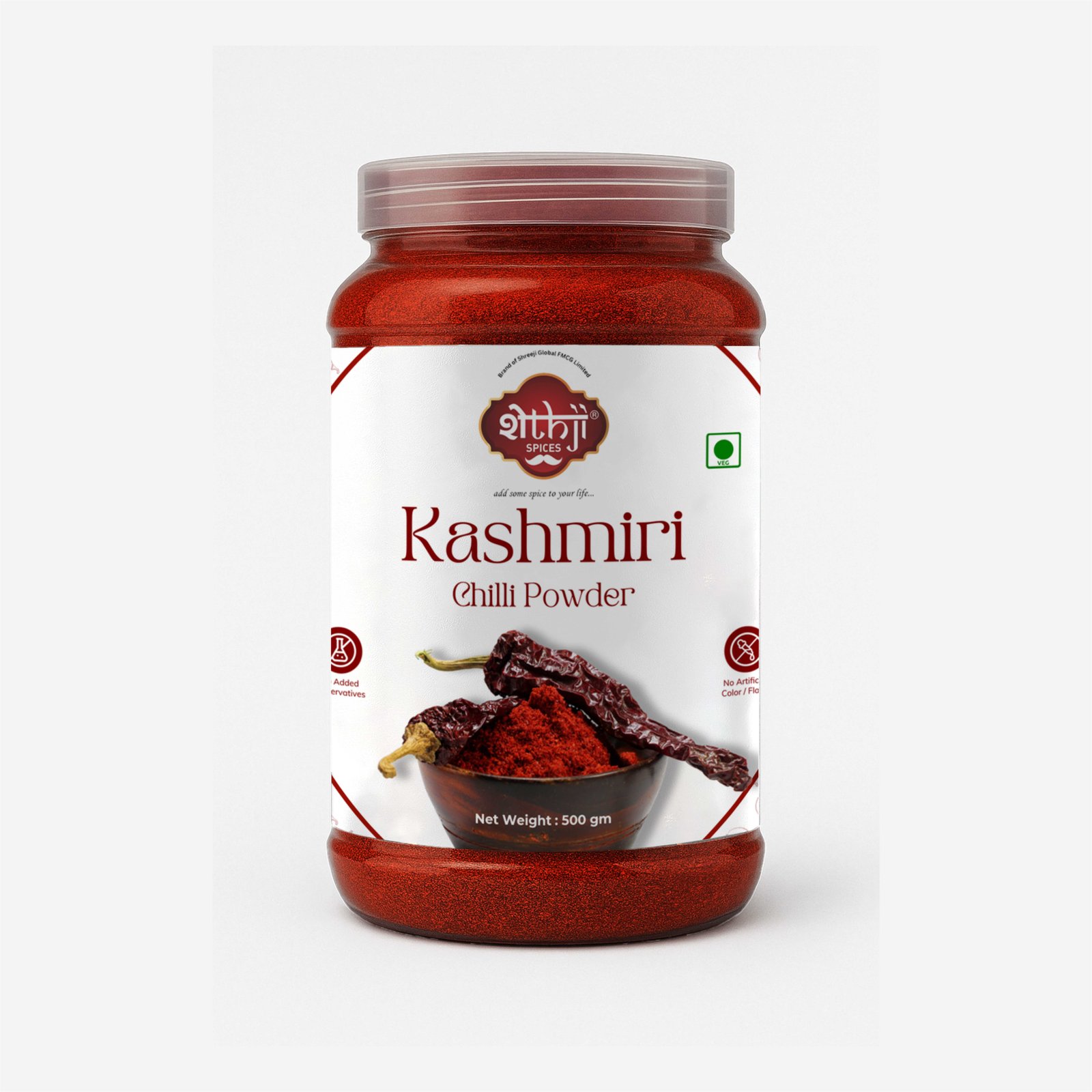 Kashmiri Chilli Powder 500g Jar Packing